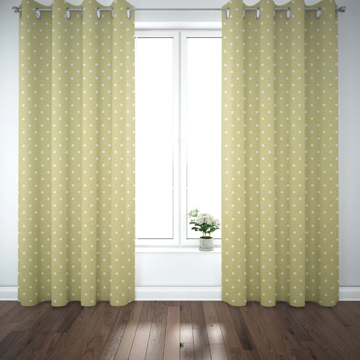 Gardinenstoff Dekostoff Baumwollstoff Full Stop oliv grün mit weißen Punkten 140cm Breite