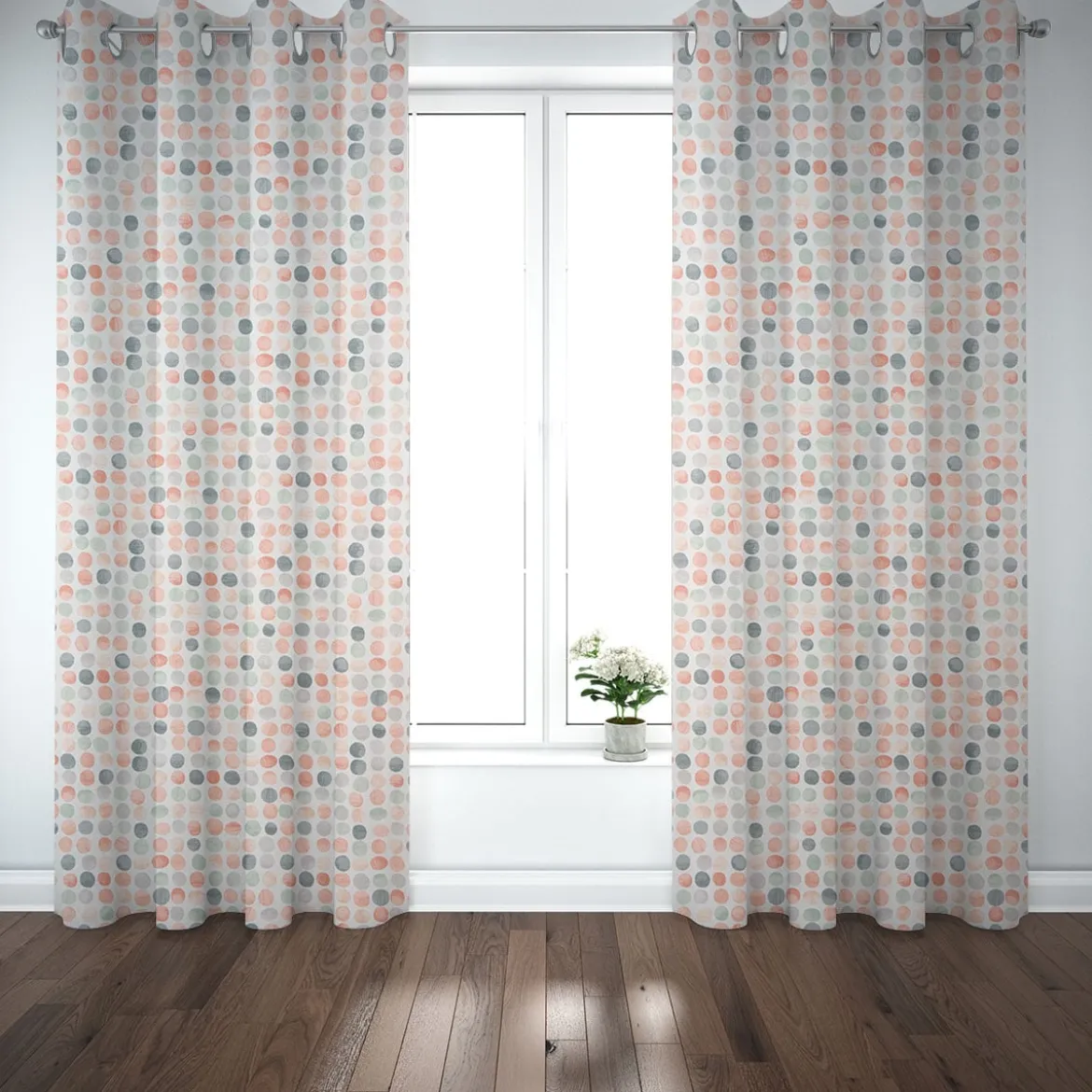 Gardinenstoff Dekostoff Baumwollstoff Panama Dolly Melba Punkte grün orange 140cm Breite
