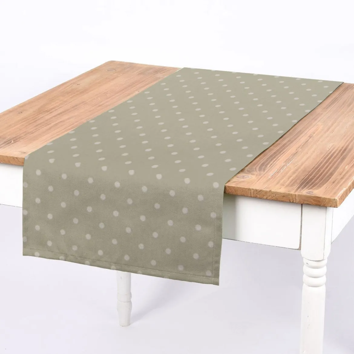 Gardinenstoff Dekostoff Baumwollstoff Full Stop Punkte grünbeige weiß 140cm Breite