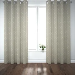 Gardinenstoff Dekostoff Baumwollstoff Full Stop Punkte grünbeige weiß 140cm Breite