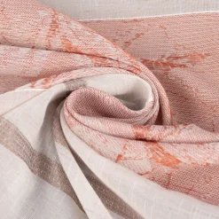 Gardinenstoff Dekostoff halbtransparent Streifen matt Blätter lachs beige 1,50m Breite