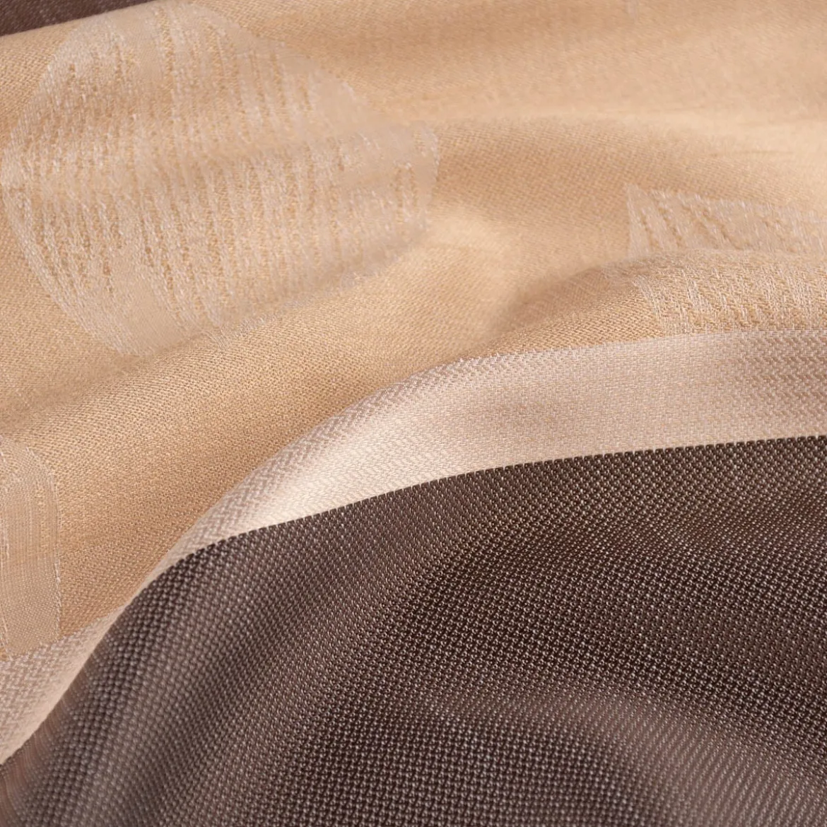 Gardinenstoff Dekostoff halbtransparent Streifen Blätter braun beige 1,50m Breite