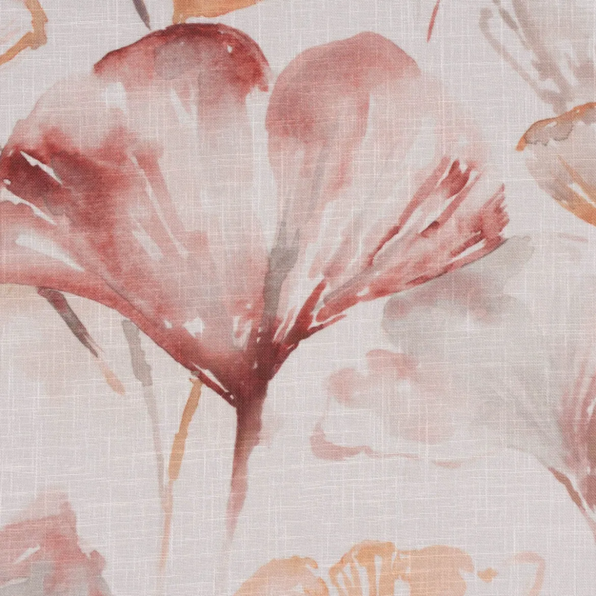 Gardinenstoff Dekostoff halbtransparent Leinenstruktur Aquarell Ginkgo Blätter weiß braun 1,50m Breite