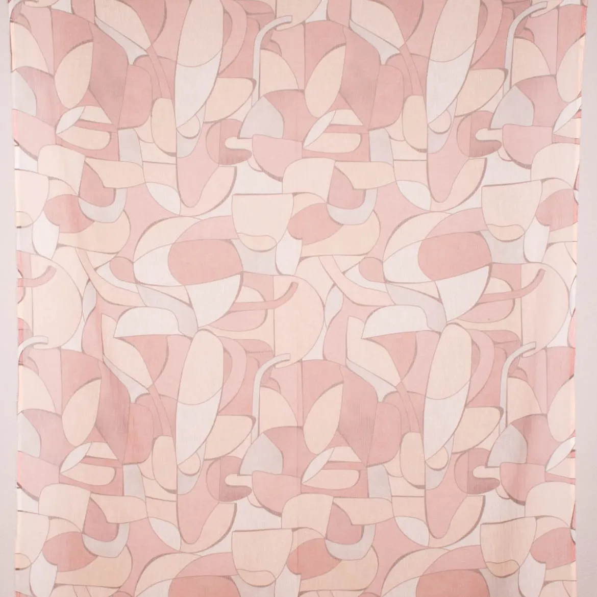 Gardinenstoff Dekostoff halbtransparent Gitterstruktur Retro Formen rosa 1,50m Breite