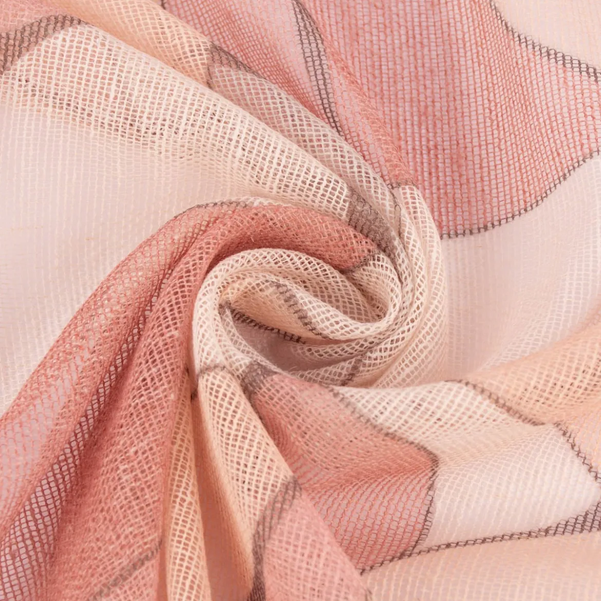 Gardinenstoff Dekostoff halbtransparent Gitterstruktur Retro Formen rosa 1,50m Breite