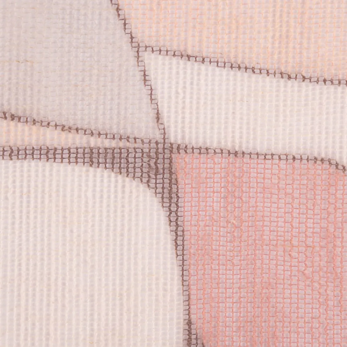 Gardinenstoff Dekostoff halbtransparent Gitterstruktur Retro Formen rosa 1,50m Breite