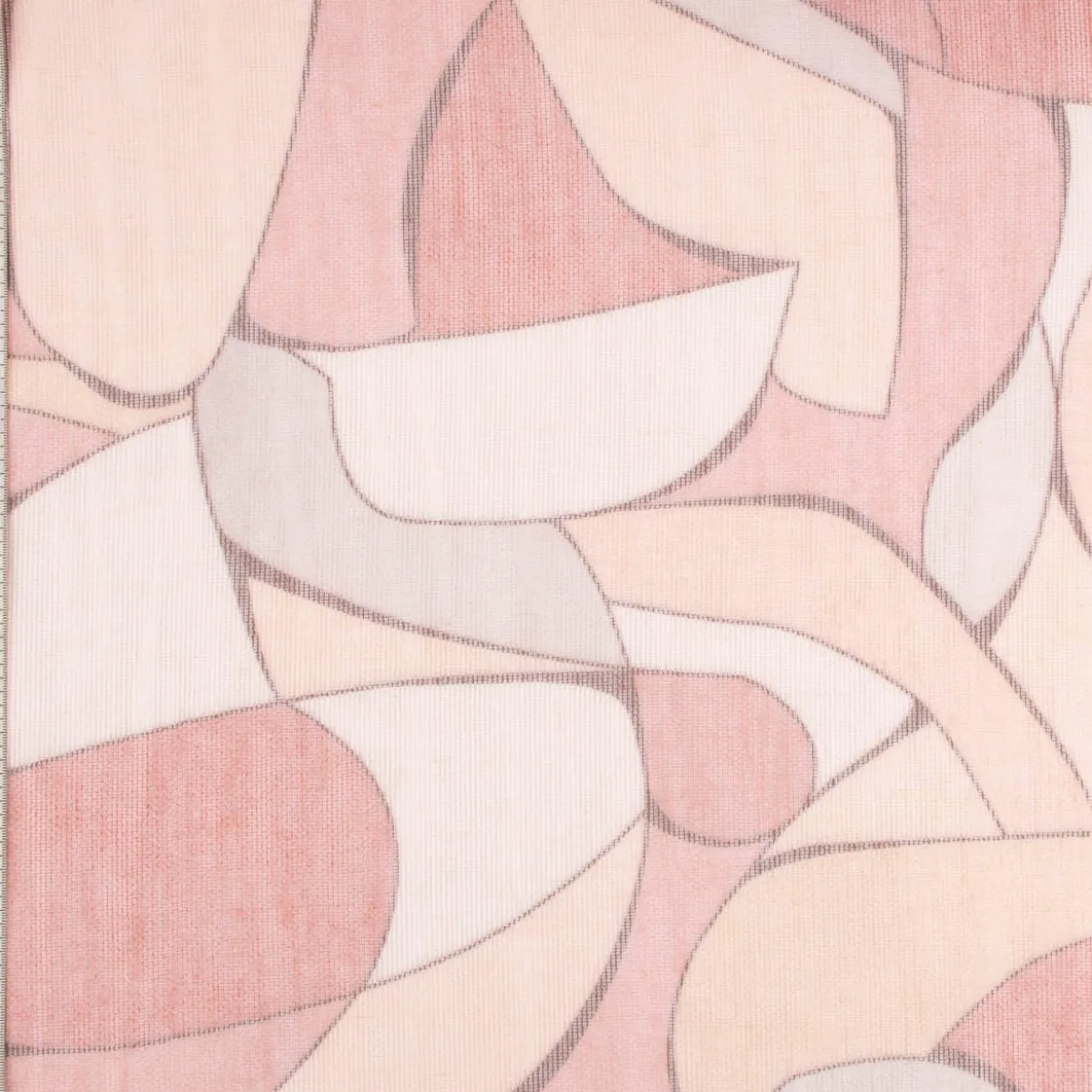 Gardinenstoff Dekostoff halbtransparent Gitterstruktur Retro Formen rosa 1,50m Breite