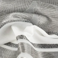 Gardinenstoff Dekostoff halbtransparent Jacquard-Streifen Blätter weiß taupe 1,50m Breite