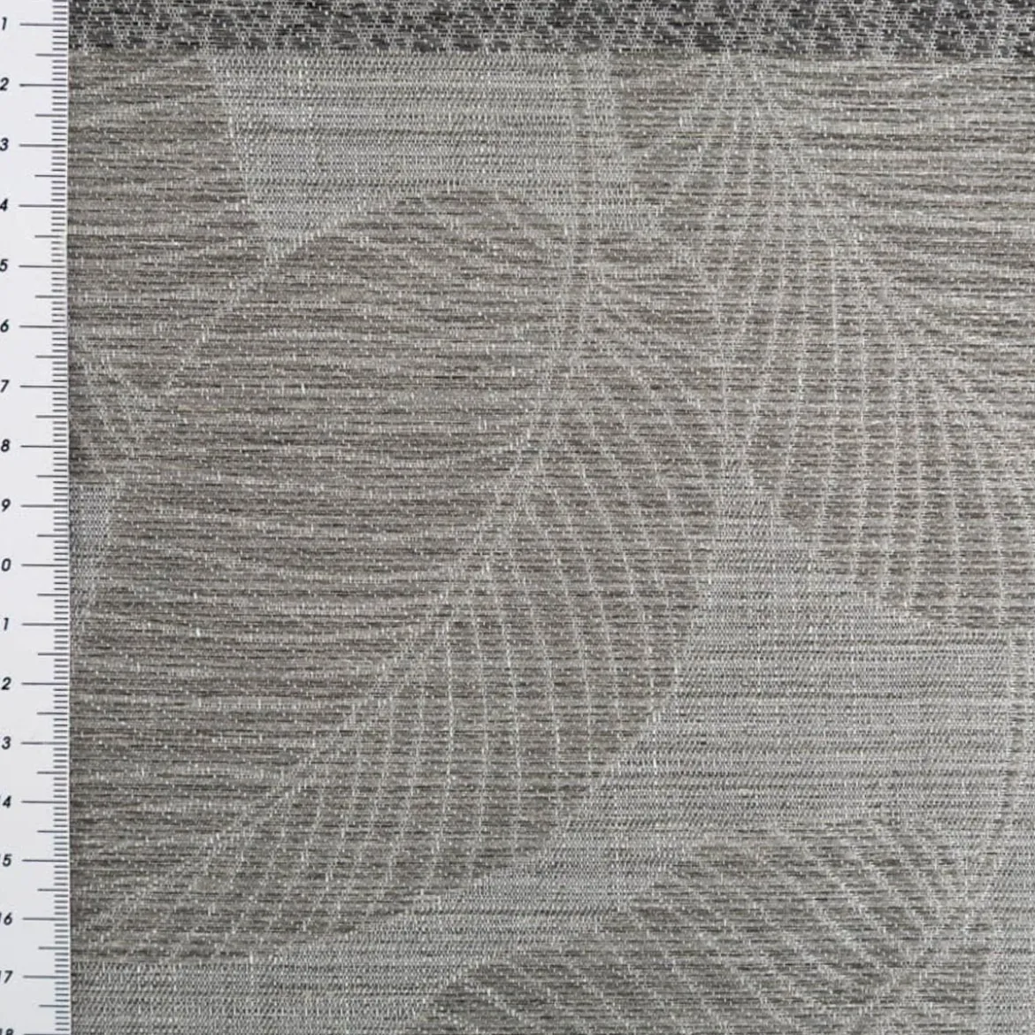 Gardinenstoff Dekostoff halbtransparent Jacquard-Streifen Blätter weiß taupe 1,50m Breite