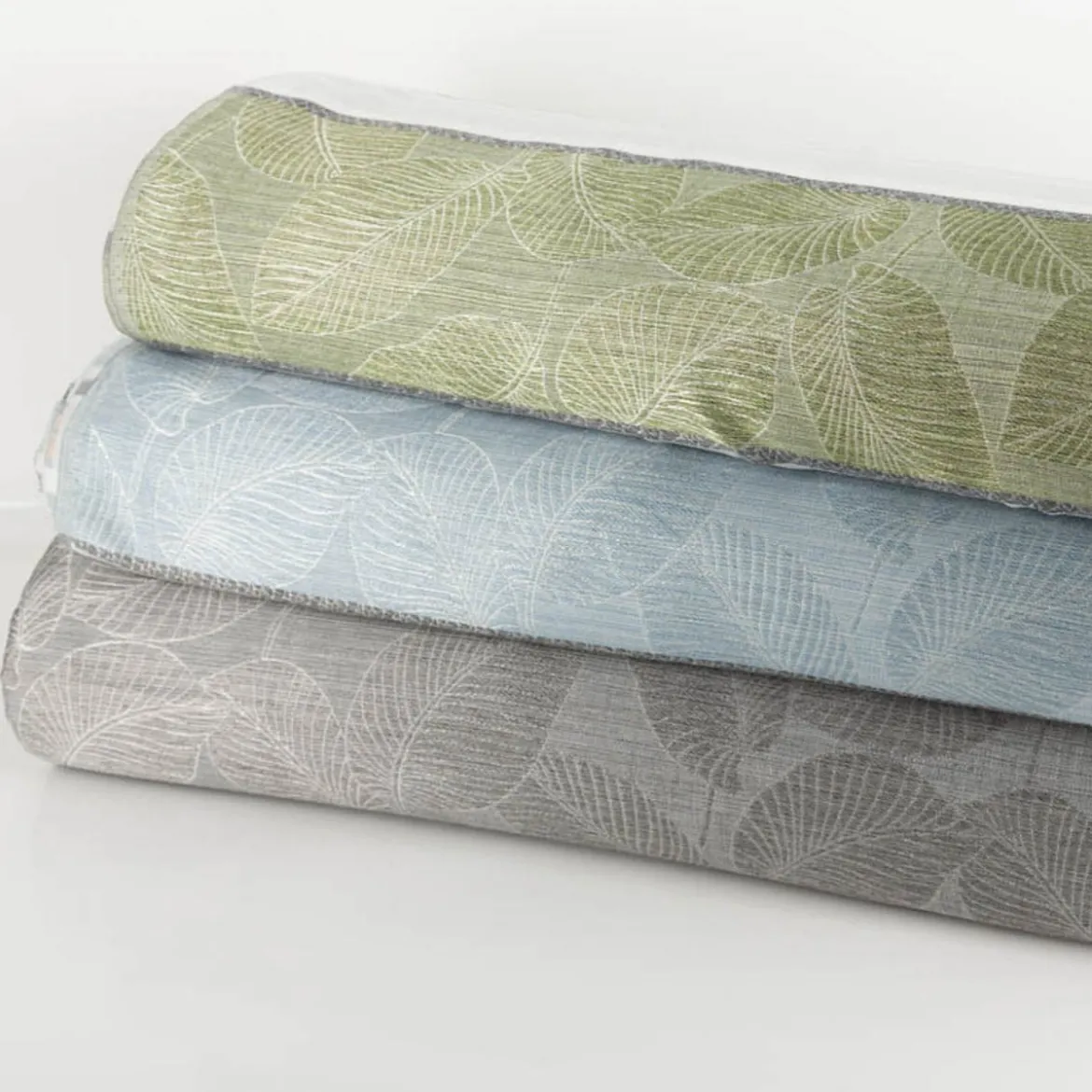 Gardinenstoff Dekostoff halbtransparent Jacquard-Streifen Blätter weiß taupe 1,50m Breite