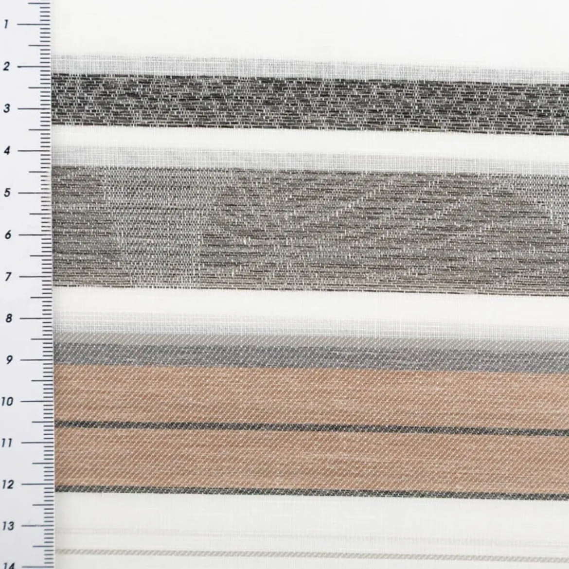 Gardinenstoff Dekostoff halbtransparent Jacquard-Streifen Blätter weiß taupe 1,50m Breite