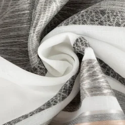 Gardinenstoff Dekostoff halbtransparent Jacquard-Streifen Blätter weiß taupe 1,50m Breite
