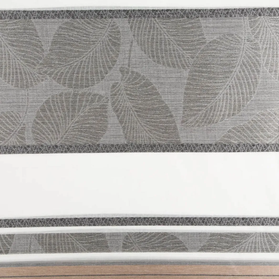Gardinenstoff Dekostoff halbtransparent Jacquard-Streifen Blätter weiß taupe 1,50m Breite