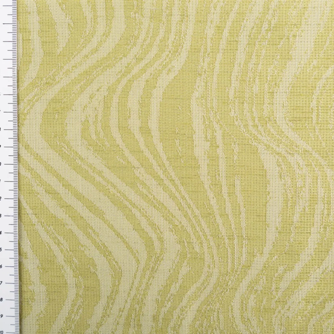 Gardinenstoff Dekostoff halbtransparent Jacquard-Streifen Wellen weiß grün 1,50m Breite