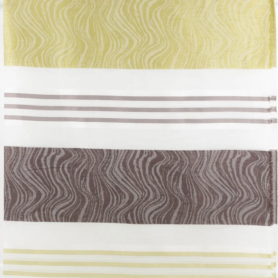 Gardinenstoff Dekostoff halbtransparent Jacquard-Streifen Wellen weiß grün 1,50m Breite