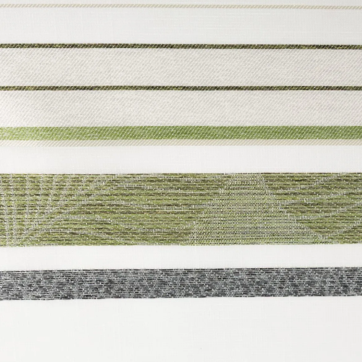 Gardinenstoff Dekostoff halbtransparent Jacquard-Streifen Blätter weiß grün 1,50m Breite