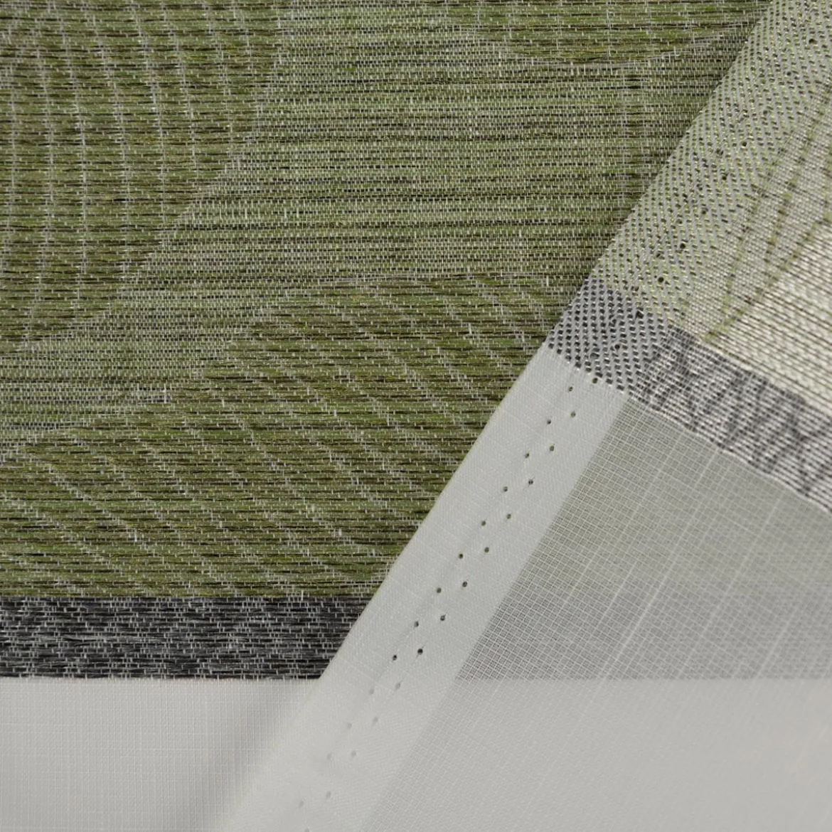 Gardinenstoff Dekostoff halbtransparent Jacquard-Streifen Blätter weiß grün 1,50m Breite