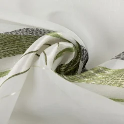 Gardinenstoff Dekostoff halbtransparent Jacquard-Streifen Blätter weiß grün 1,50m Breite