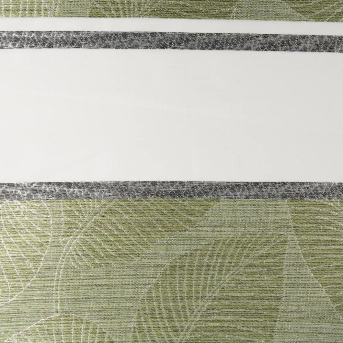 Gardinenstoff Dekostoff halbtransparent Jacquard-Streifen Blätter weiß grün 1,50m Breite
