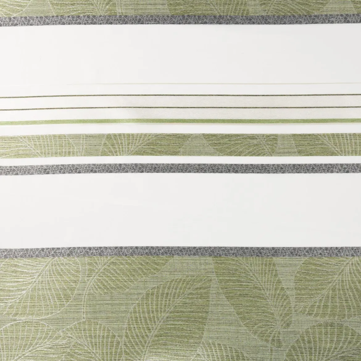 Gardinenstoff Dekostoff halbtransparent Jacquard-Streifen Blätter weiß grün 1,50m Breite