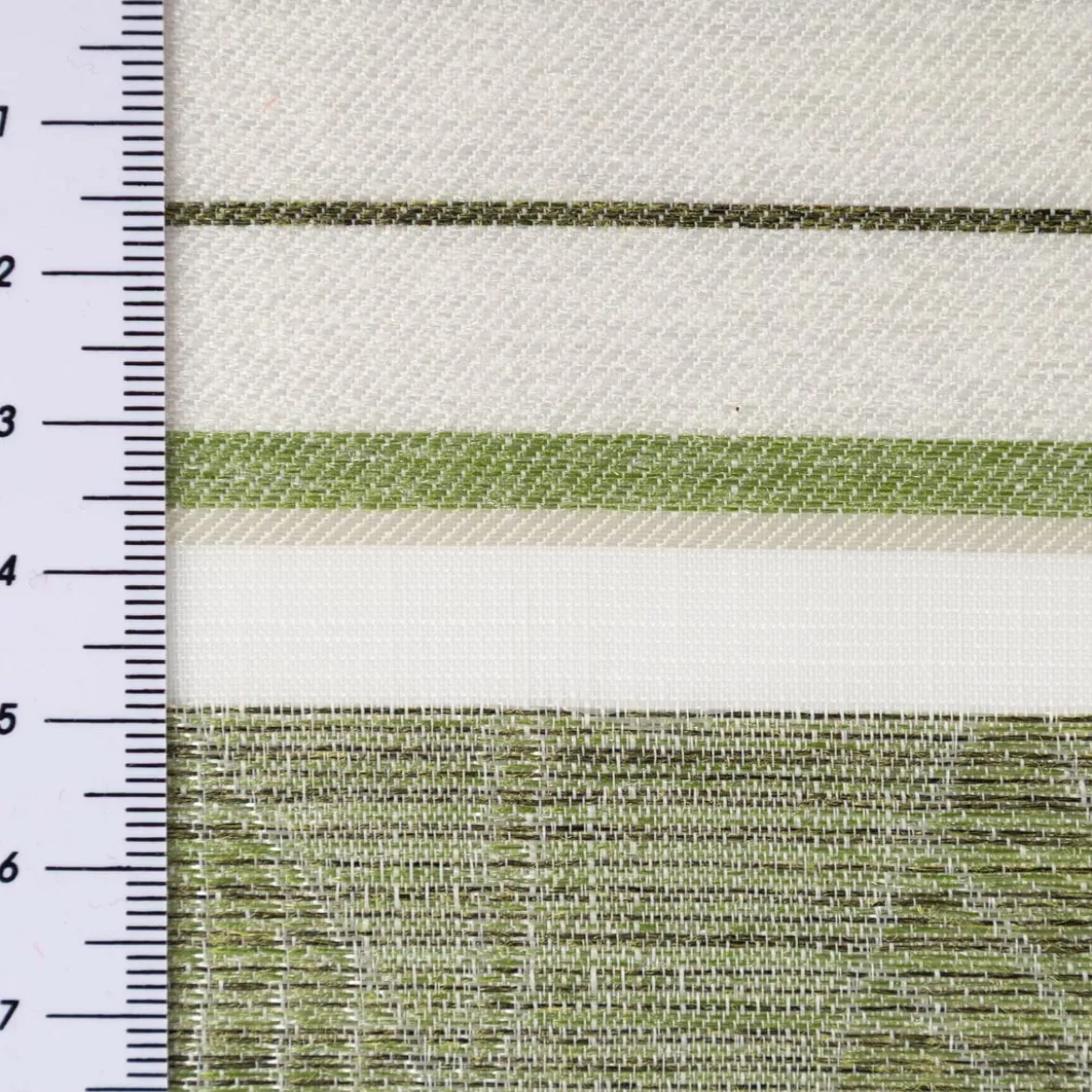 Gardinenstoff Dekostoff halbtransparent Jacquard-Streifen Blätter weiß grün 1,50m Breite