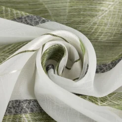 Gardinenstoff Dekostoff halbtransparent Jacquard-Streifen Blätter weiß grün 1,50m Breite