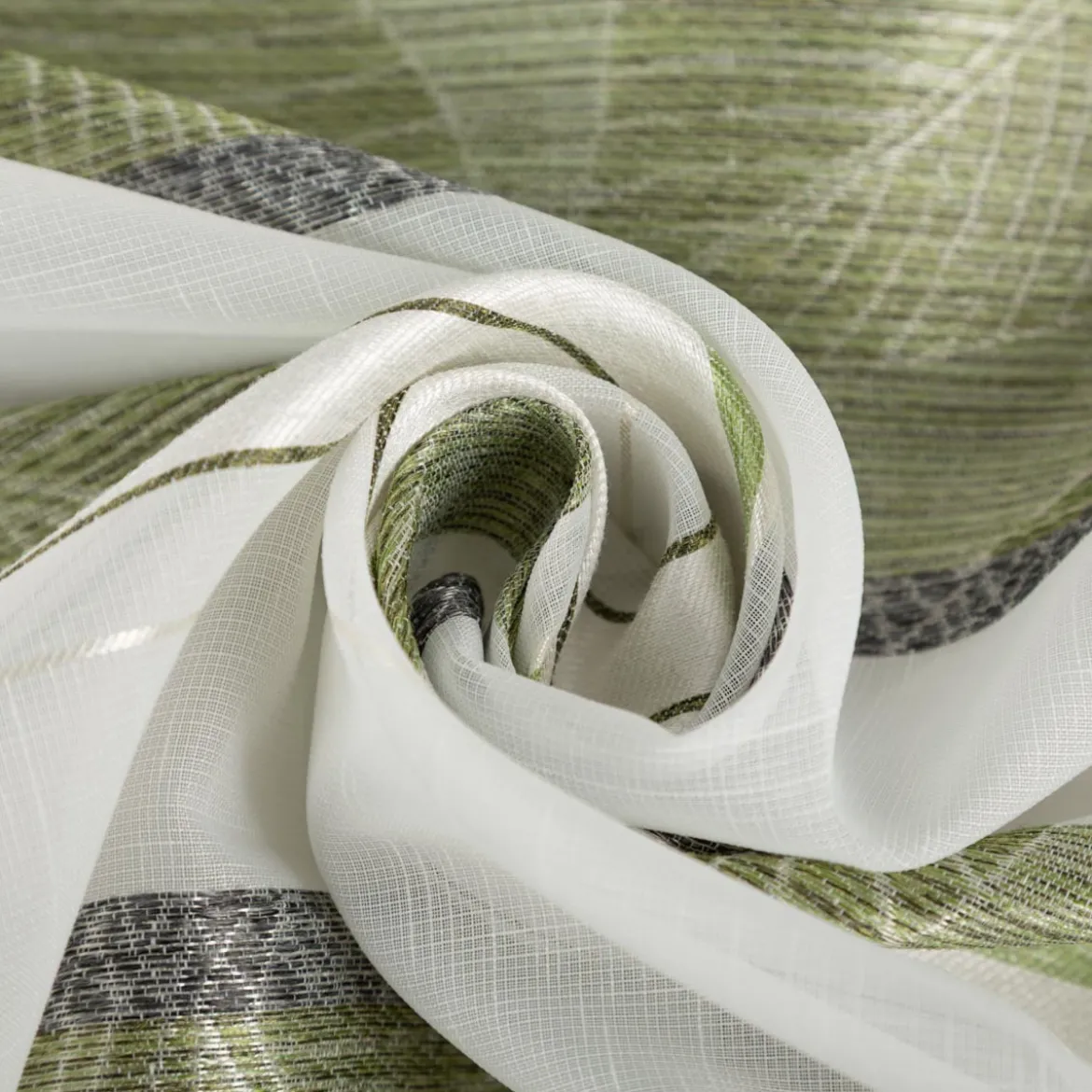 Gardinenstoff Dekostoff halbtransparent Jacquard-Streifen Blätter weiß grün 1,50m Breite