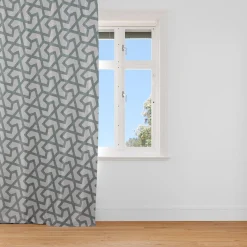 Gardinenstoff Dekostoff Jacquard Digitaldruck Linien Grafik beige blau 1,4m Breite