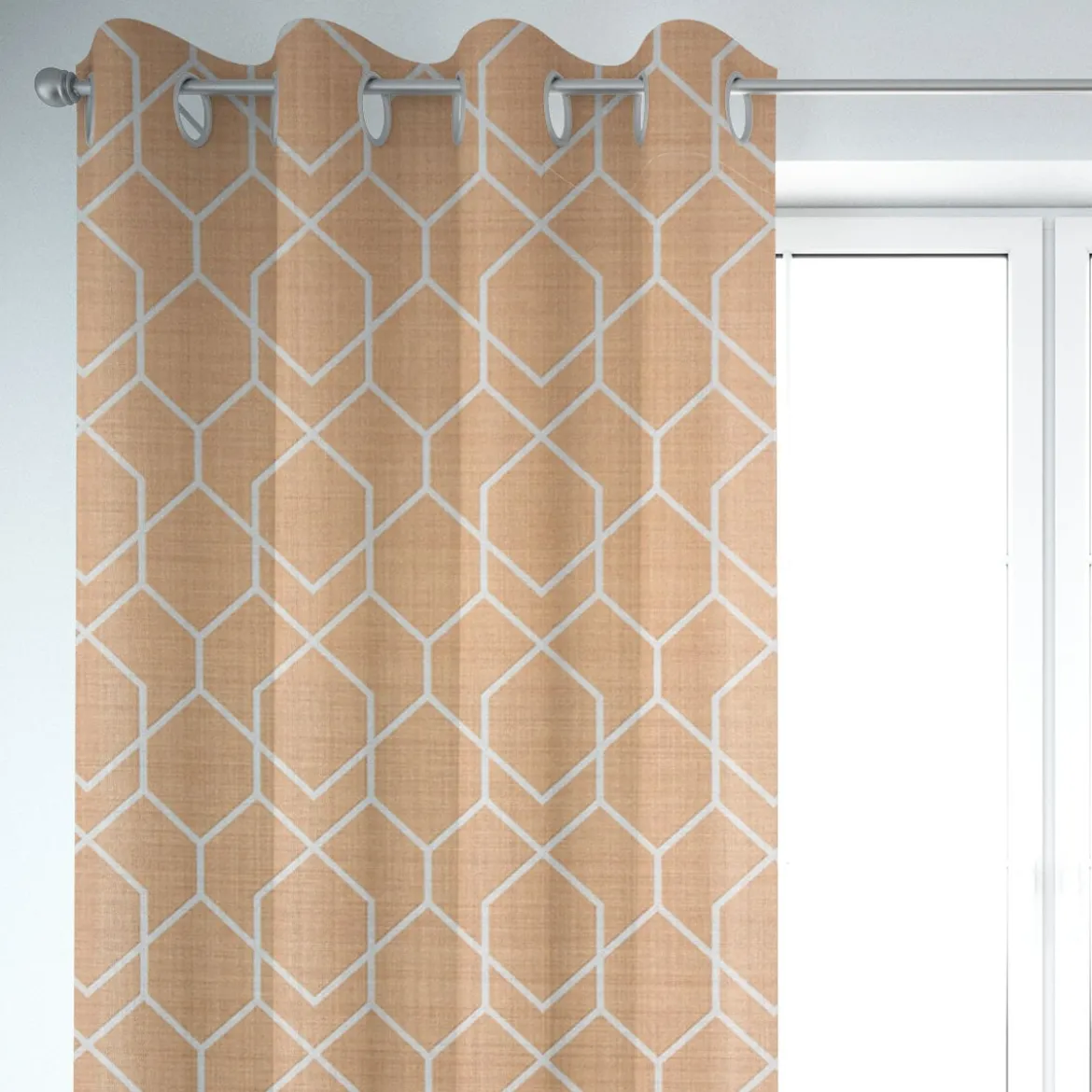 Gardinenstoff Dekostoff Jacquard Digitaldruck Geometrie Sechseck gelb beige 1,4m Breite