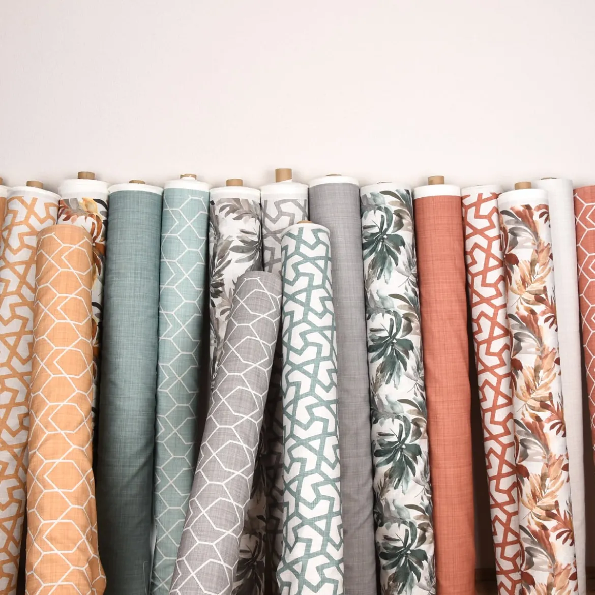 Gardinenstoff Dekostoff Jacquard Digitaldruck uni terracotta meliert 1,4m Breite
