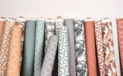 Gardinenstoff Dekostoff Jacquard Digitaldruck uni terracotta meliert 1,4m Breite