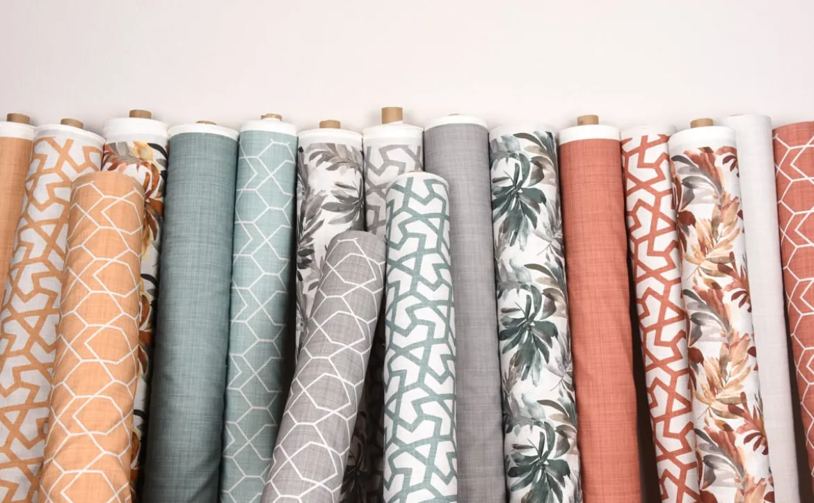 Gardinenstoff Dekostoff Jacquard Digitaldruck uni terracotta meliert 1,4m Breite