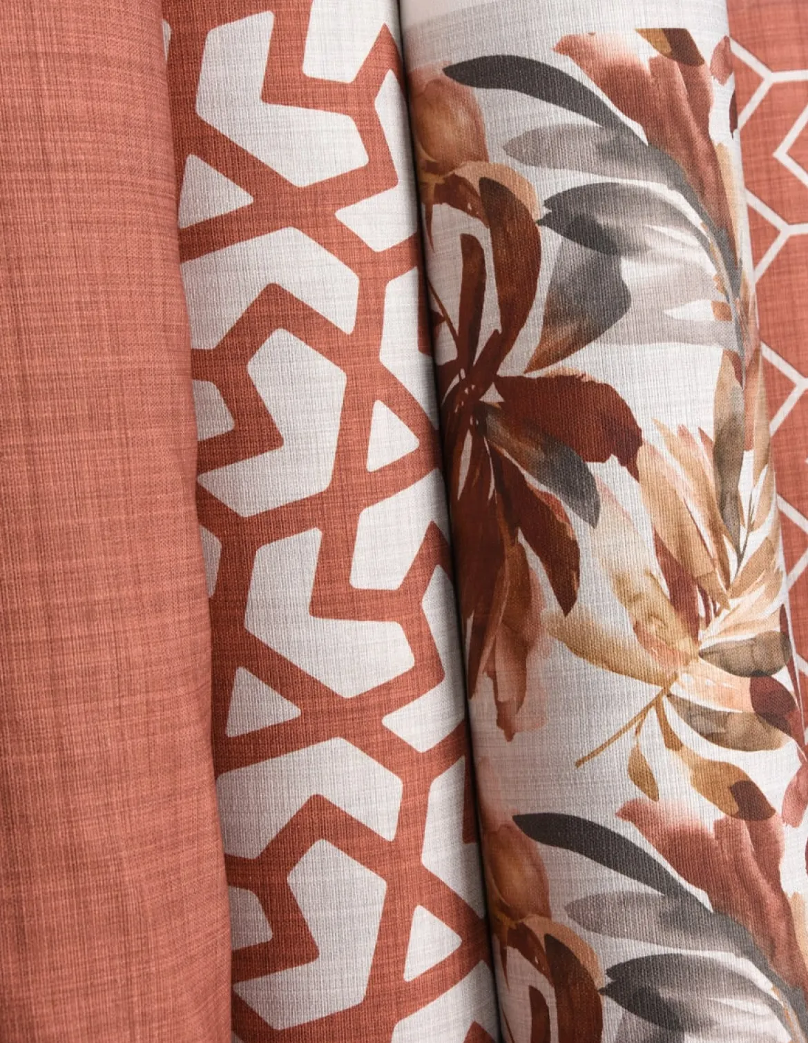 Gardinenstoff Dekostoff Jacquard Digitaldruck uni terracotta meliert 1,4m Breite