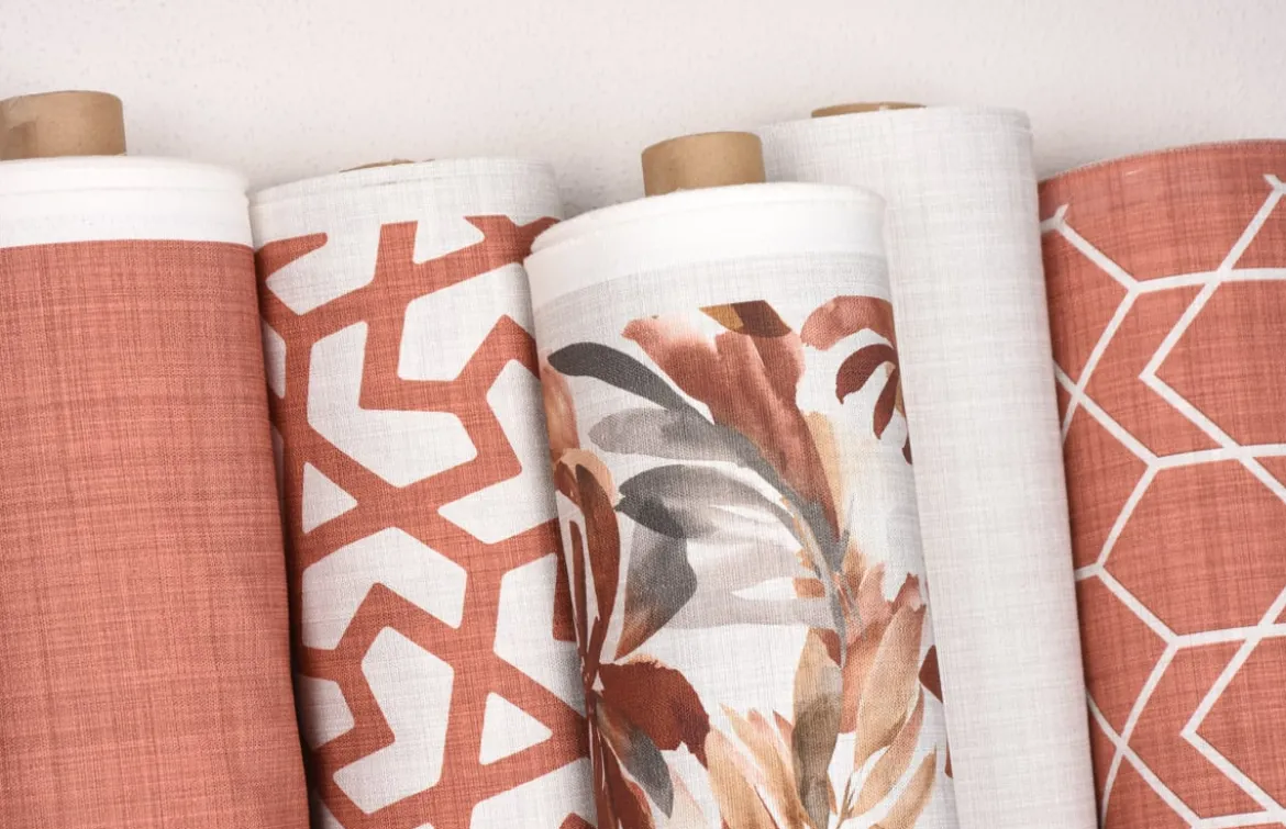 Gardinenstoff Dekostoff Jacquard Digitaldruck uni terracotta meliert 1,4m Breite