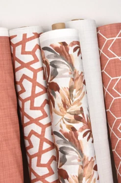 Gardinenstoff Dekostoff Jacquard Digitaldruck uni terracotta meliert 1,4m Breite