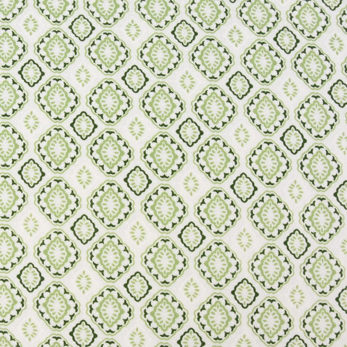 Gardinenstoff Dekostoff Landhausstoff Ornamente weiß grün 1,60m Breite