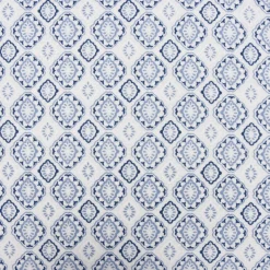 Gardinenstoff Dekostoff Landhausstoff Ornamente weiß blau 1,60m Breite