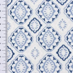 Gardinenstoff Dekostoff Landhausstoff Ornamente weiß blau 1,60m Breite
