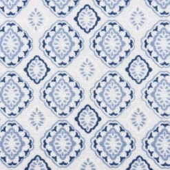 Gardinenstoff Dekostoff Landhausstoff Ornamente weiß blau 1,60m Breite