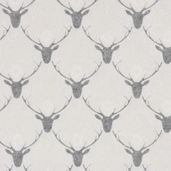 Gardinenstoff Dekostoff Landhausstoff Reliefstruktur Hirschköpfe beige grau 1,60m Breite