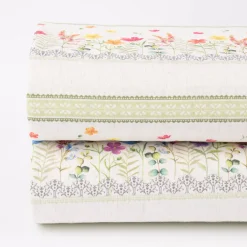 Gardinenstoff Dekostoff Landhausstoff Wiesenblumen Streifen natur bunt 1,60m Breite