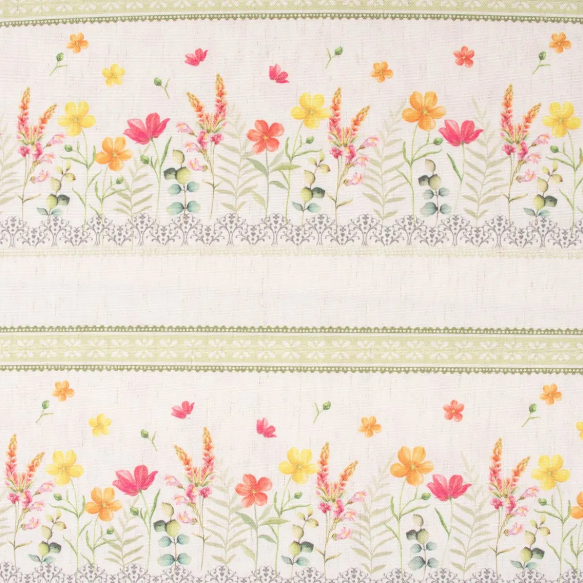 Gardinenstoff Dekostoff Landhausstoff Wiesenblumen Streifen natur bunt 1,60m Breite