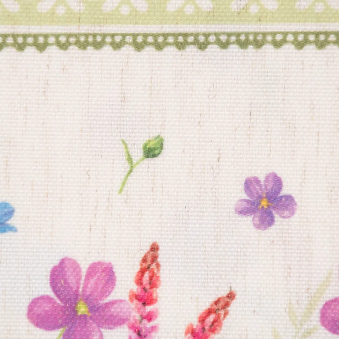Gardinenstoff Dekostoff Landhausstoff Wiesenblumen Streifen natur bunt lila 1,60m Breite