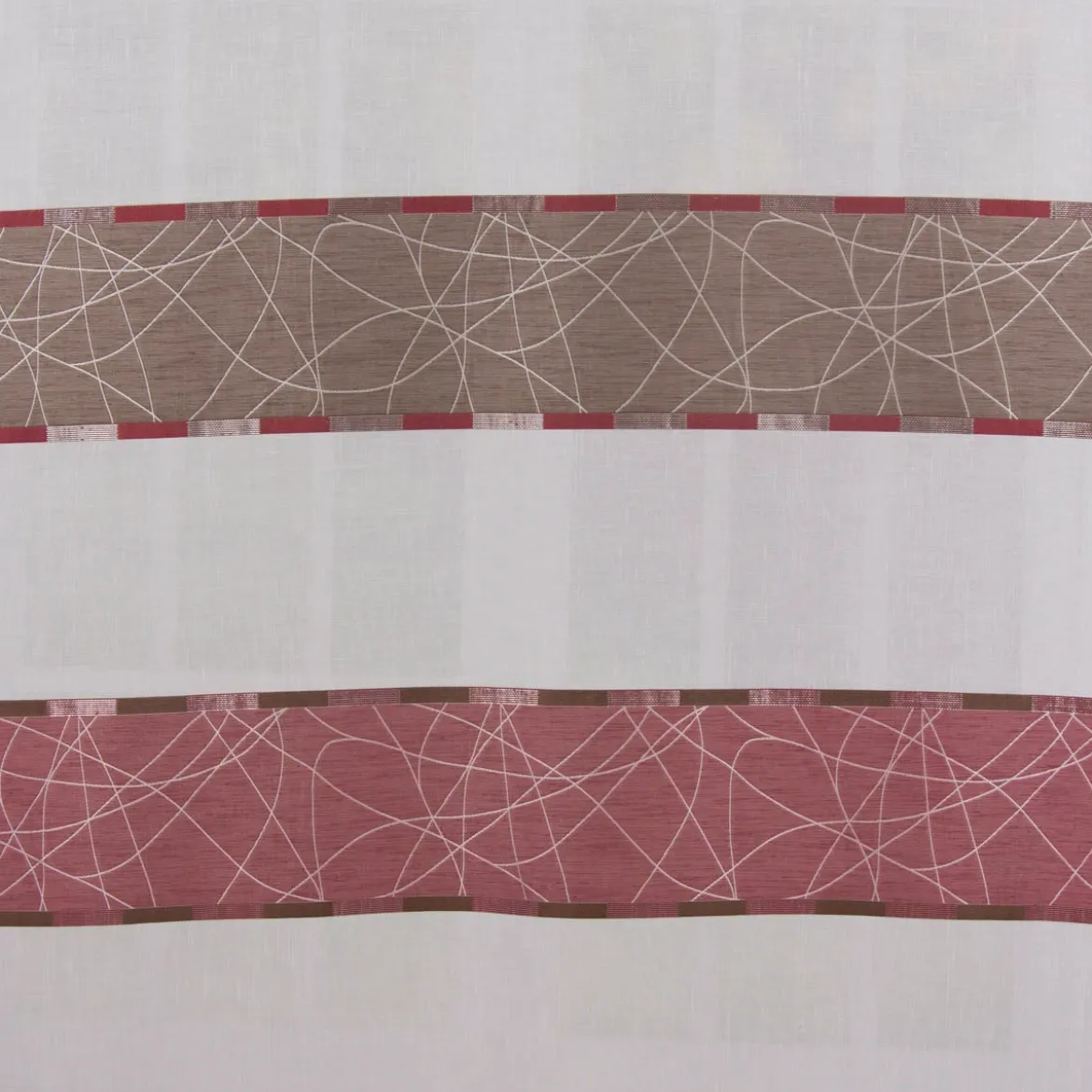 Gardinenstoff Dekostoff Leinenoptik weiß halbtransparent Jacquard Querstreifen braun beere silberlurex 150cm breit