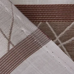 Gardinenstoff Dekostoff Leinenoptik weiß halbtransparent Jacquard Querstreifen braun beere silberlurex 150cm breit