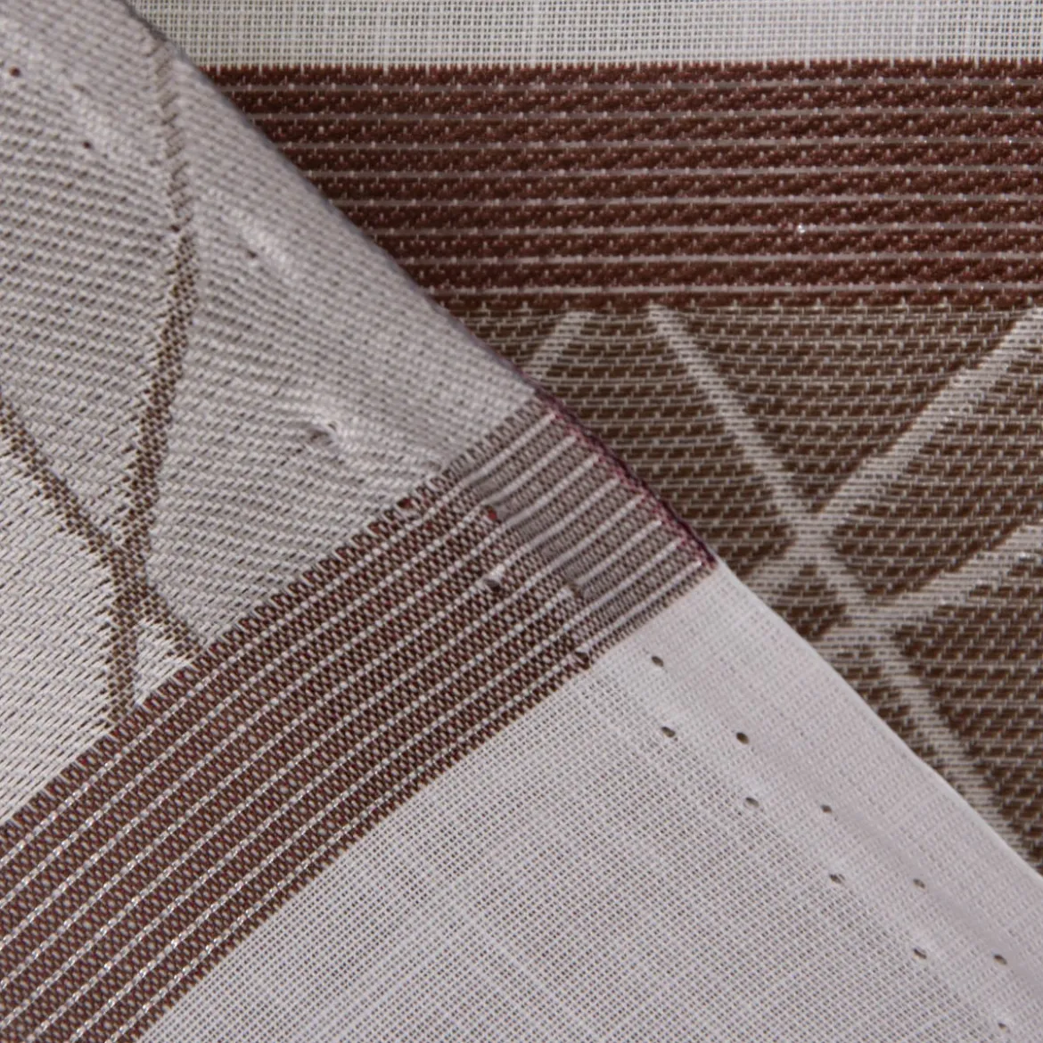 Gardinenstoff Dekostoff Leinenoptik weiß halbtransparent Jacquard Querstreifen braun beere silberlurex 150cm breit