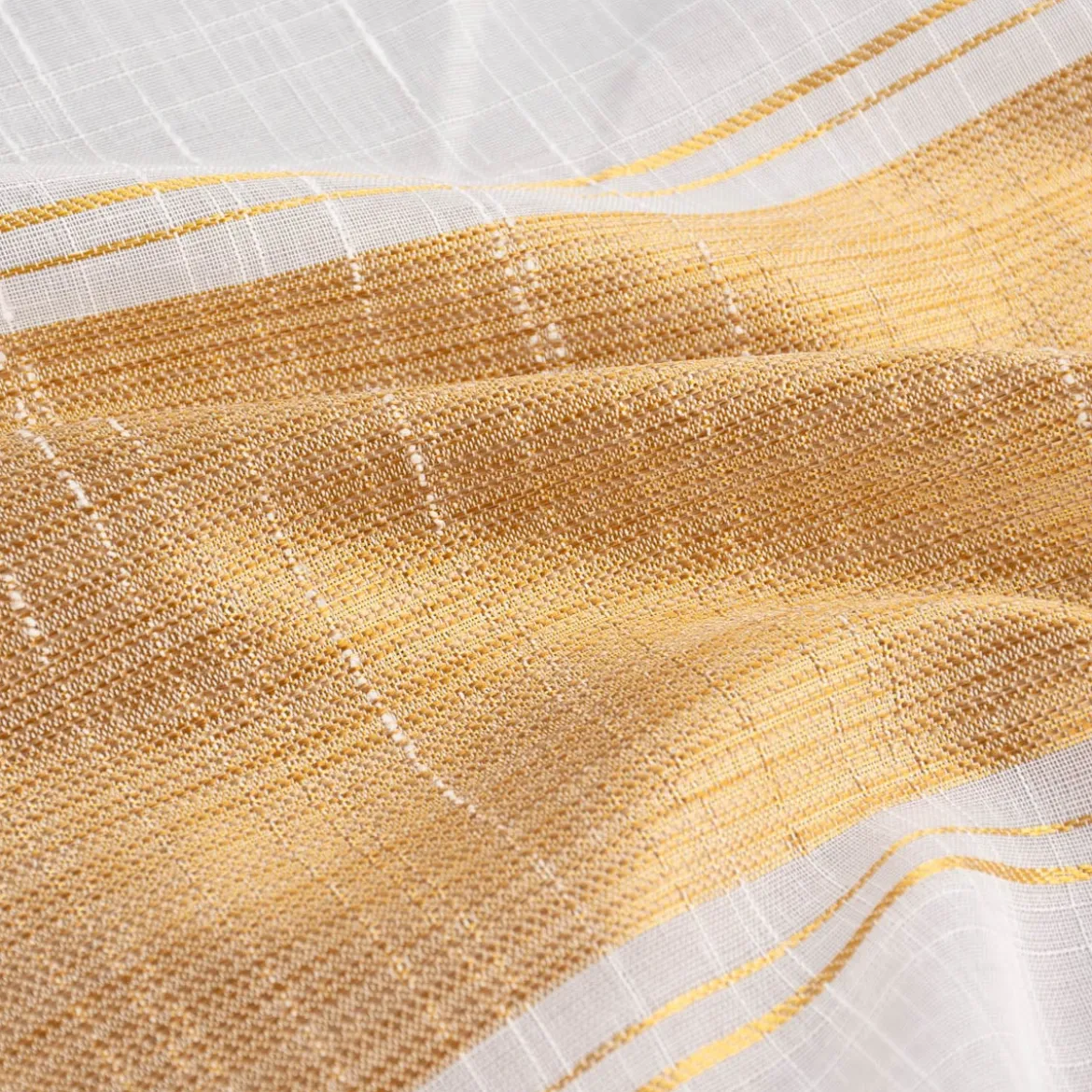 Gardinenstoff Dekostoff Leinenstruktur Querstreifen halbtransparent weiß grau gelb 1,5m Breite