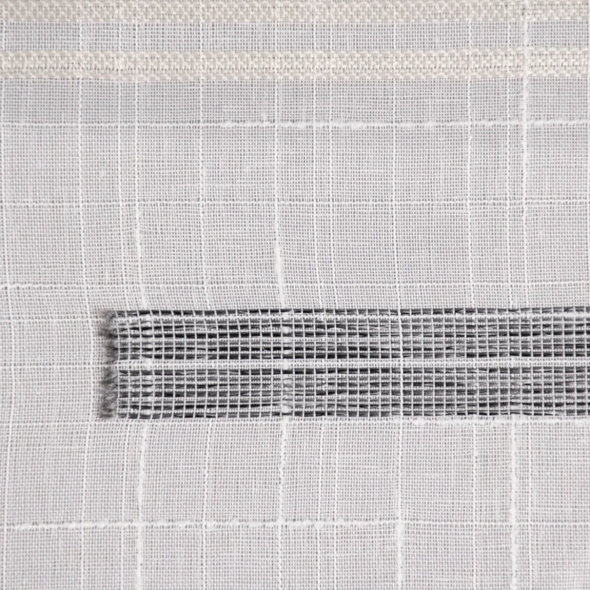 Gardinenstoff Dekostoff Leinenstruktur Querstreifen halbtransparent weiß grau gelb 1,5m Breite