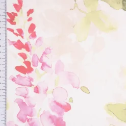 Gardinenstoff Dekostoff Leinenstruktur halbtransparent Aquarell Blumen weiß rosa grün 1,45m Breite