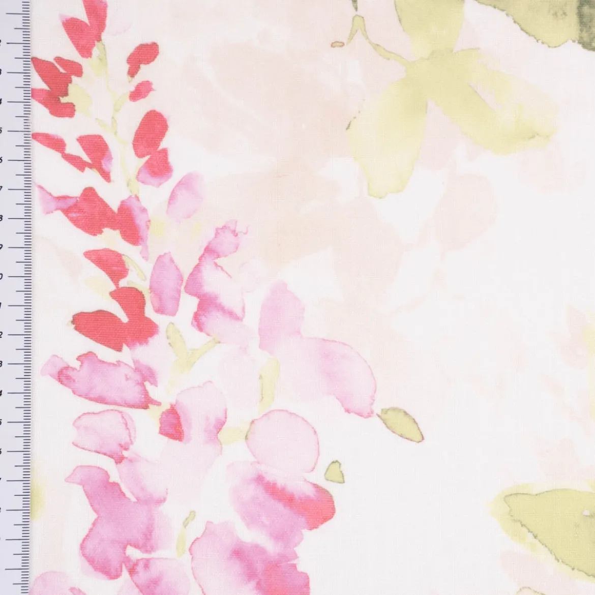 Gardinenstoff Dekostoff Leinenstruktur halbtransparent Aquarell Blumen weiß rosa grün 1,45m Breite
